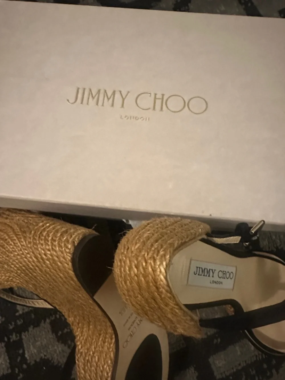 Jimmy Choo Black Suede Espadrille Wedge Sandals
